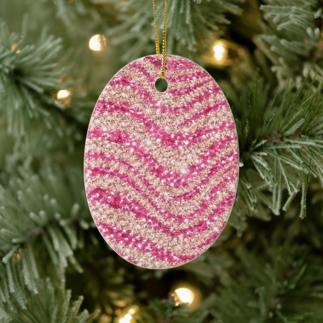 Girly Pink Blush Glitter Zebra Pattern             Ceramic Tree Decoration (Tree)