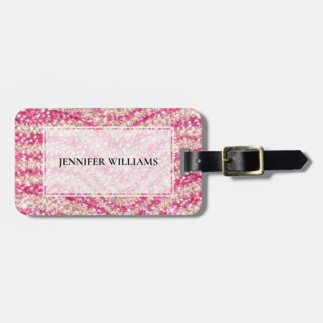Girly Pink Blush Glitter Zebra Pattern             Luggage Tag (Front Horizontal)