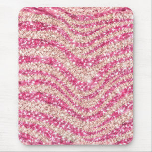 Girly Pink Blush Glitter Zebra Pattern Mouse Mat