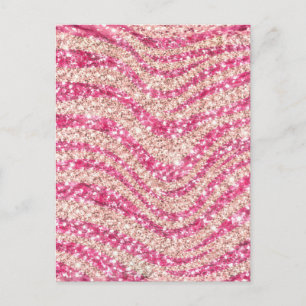 Girly Pink Blush Glitter Zebra Pattern Postcard