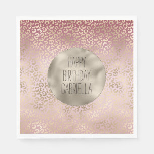 Girly Pink Blush Gold Ombre Leopard Print Napkin