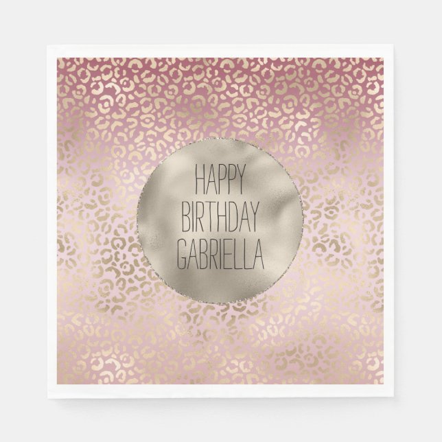 Girly Pink Blush Gold Ombre Leopard Print Napkin (Front)