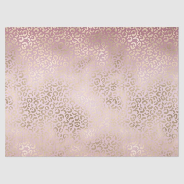 Girly Pink Blush Gold Ombre Leopard Print Tissue Paper (Front)