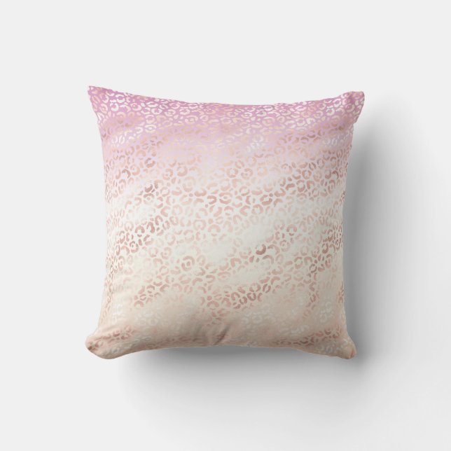 Girly Pink Blush Peach Glam Leopard Print Tie dye Cushion (Front)