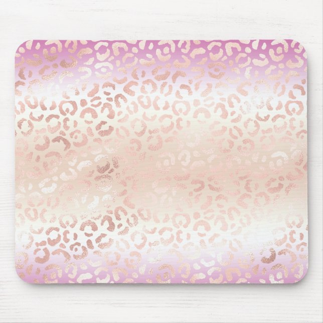 Girly Pink Blush Peach Glam Leopard Print Tie dye Mouse Mat (Front)
