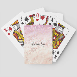Girly Pink Blush Peach Glam Leopard Print Tie dye Playing Cards