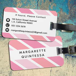 Girly Pink, Blush Pink and White Stripes Pattern Luggage Tag