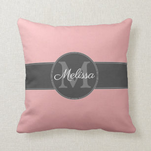 Girly pink blush rose gold monogram + name cushion