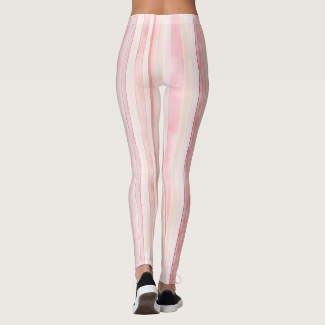 Girly Pink Blush White Stripes Leggings (Back)
