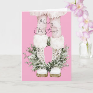Girly Pink Boots Legs Christmas Card