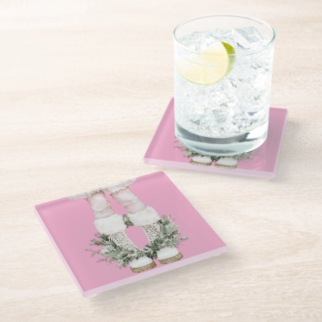 Girly Pink Boots Legs Glass Coaster (Angled)