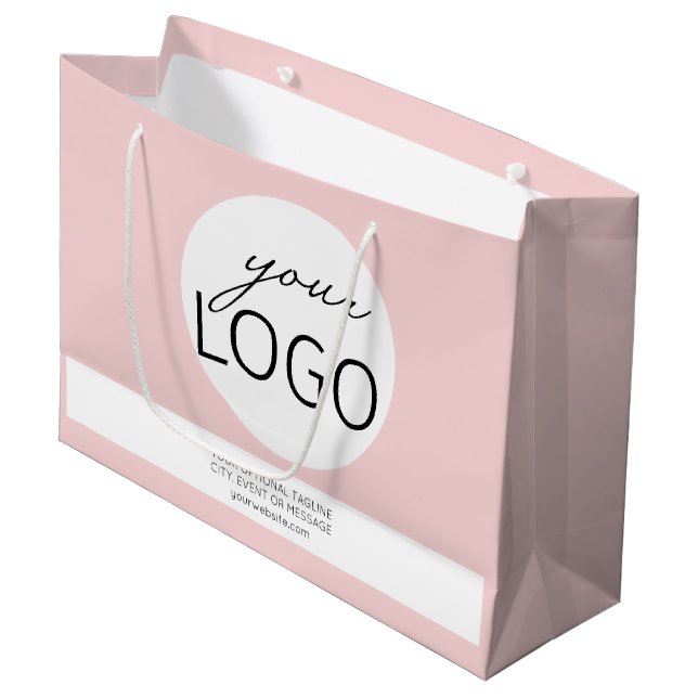 Girly Pink Boutique Business Logo Promo Custom Large Gift Bag (Front Angled)