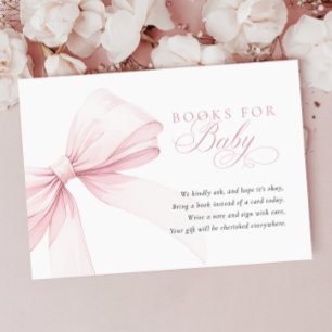 Girly Pink Bow Baby Shower Books for Baby Enclosure Card