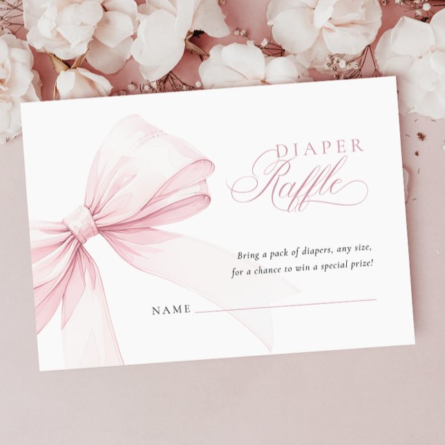 Girly Pink Bow Baby Shower Diaper Raffle Enclosure Card (Creator Uploaded)