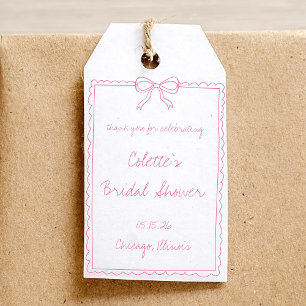 Girly Pink Bow Border Hand Drawn Bridal Shower Gift Tags