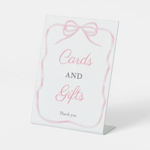 Girly Pink Bow Cards And Gifts 8x10 Baby Shower Pedestal Sign