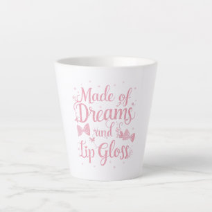 Girly Pink Bow "Dreams and Lip Gloss" Quote Latte Mug