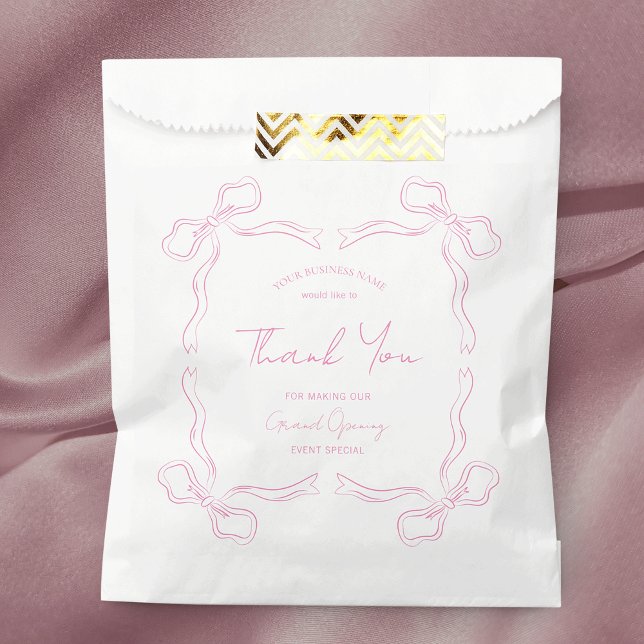 Girly Pink Bow Hand Drawn Business Event Branded  Favour Bags (Blush pink vintage bows favor bag with handwritten style font, perfect for event goodie bags)