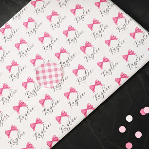 Girly Pink Bow Name in Script Pattern Tissue Paper