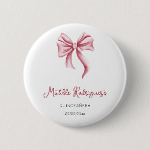 Girly Pink Bow Quinceanera Party 6 Cm Round Badge