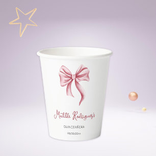 Girly Pink Bow Quinceanera Party Paper Cups