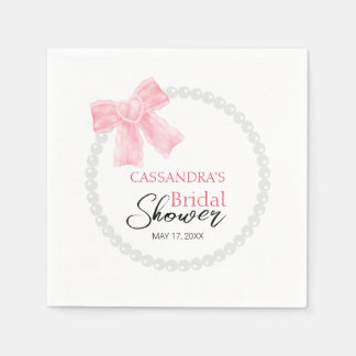 Girly Pink Bow White Circle Pearl Bridal Shower Napkin