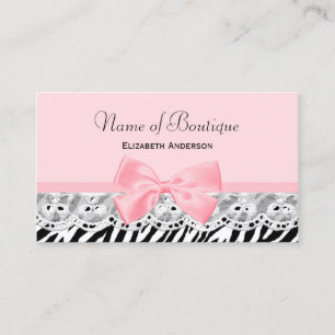 Girly Pink Bows and Lace Zebra Print Boutique Business Card