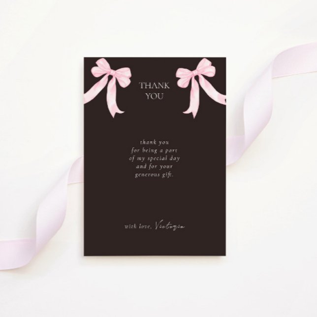 Girly Pink Bows Elegant Bridal Shower Thank You Card (Creator Uploaded)