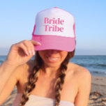 Girly Pink Bride Tribe Minimalist Bachelorette Trucker Hat<br><div class="desc">Fun,  flirty pink with simple vertical block lettering to give to each guest at the bachelorette party. Pretty keepsake favour for your favourite bride tribe! Message me if you want something different than what you see here-happy to create something custom for you.</div>
