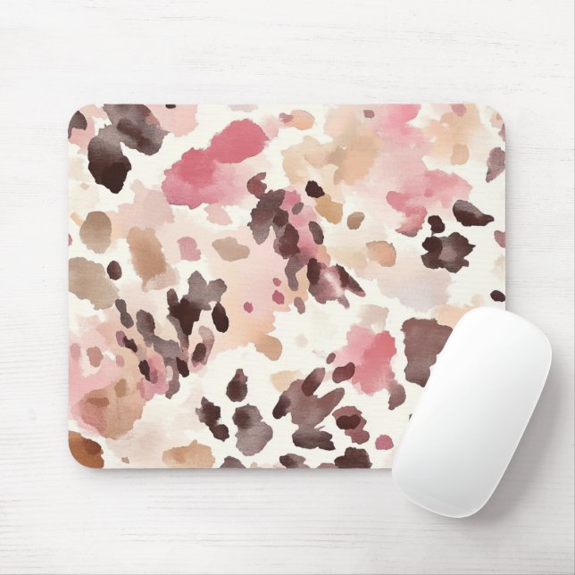 Girly Pink Brown Cream Leopard Animal Print Mouse Mat (With Mouse)
