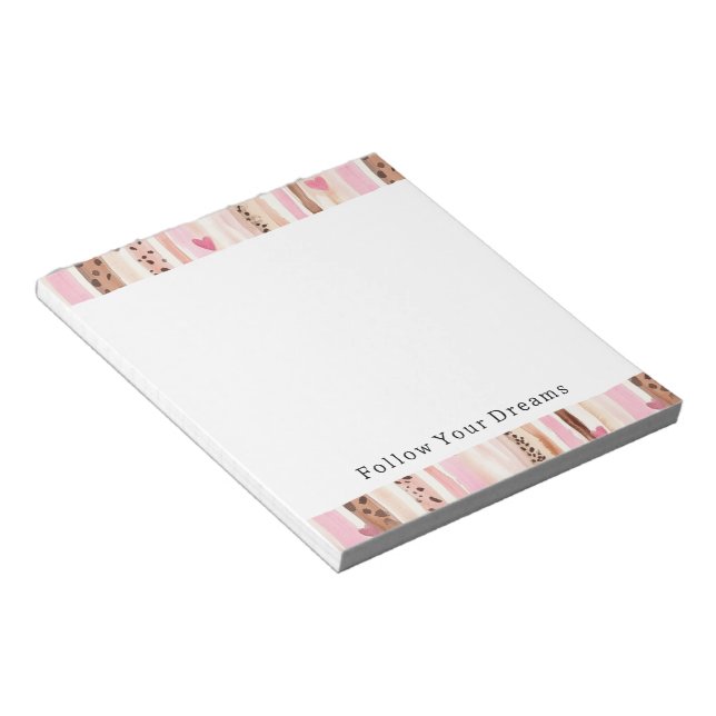 Girly Pink Brown Leopard Print Hearts Stripes Notepad (Angled)