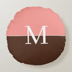 Girly pink &brown monogram round cushion