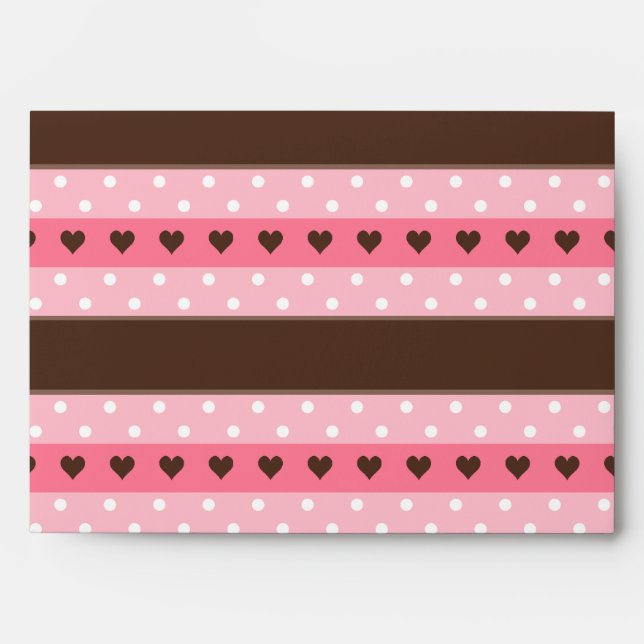 Girly Pink & Brown Stripes and Polka Dots Pattern Envelopes (Front)