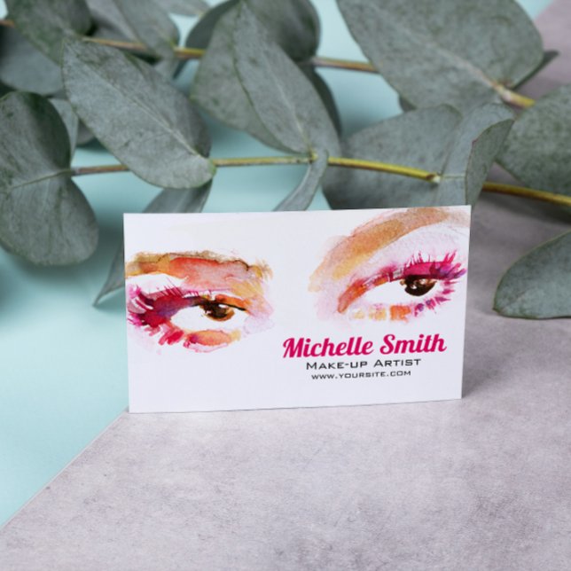 Girly Pink Brown Watercolor Eye Makeup Artist Business Card (Creator Uploaded)