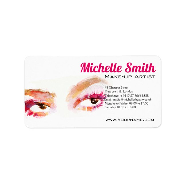 Girly Pink Brown Watercolor Eye Makeup Artist Label (Front)