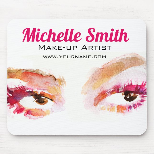 Girly Pink Brown Watercolor Eye Makeup Artist Mouse Mat (Front)