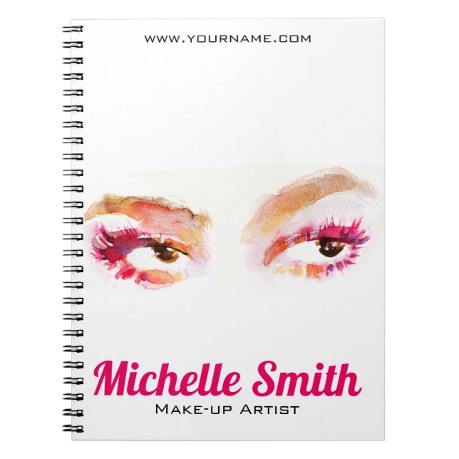Girly Pink Brown Watercolor Eye Makeup Artist Notebook (Front)