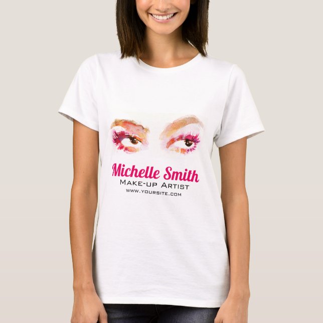 Girly Pink Brown Watercolor Eye Makeup Artist T-Shirt (Front)