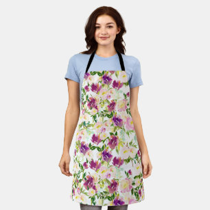 Girly Pink Burgundy Watercolor Floral Apron