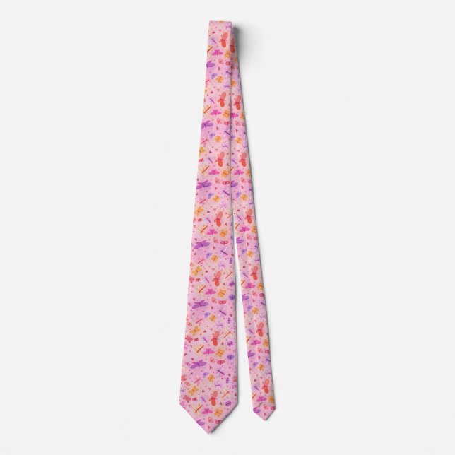 Girly Pink Butterflies Hearts Tie (Front)