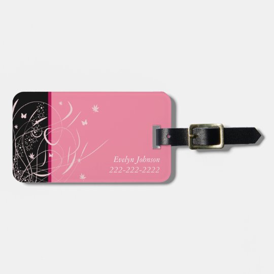 Girly Pink Butterflies Luggage Tag