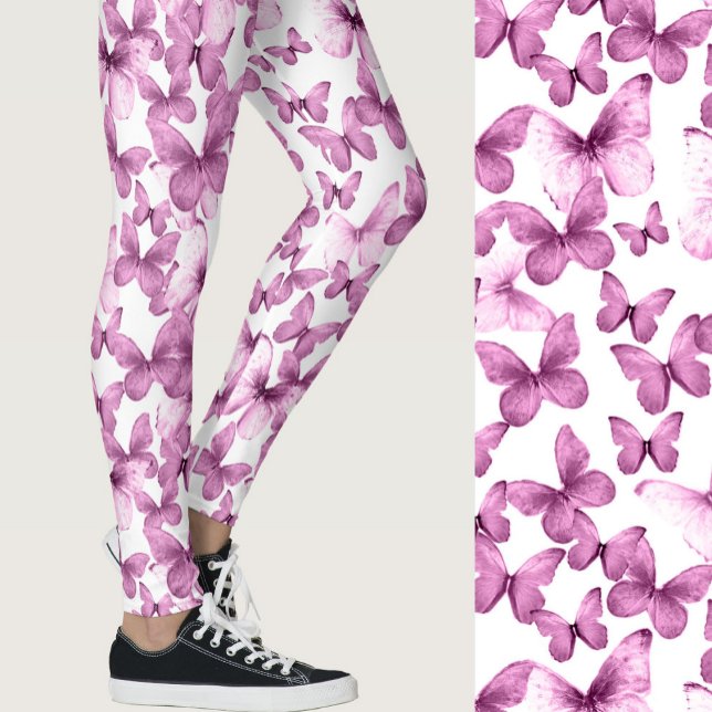Girly Pink Butterflies Whimsical Patterned Leggings (Creator Uploaded)