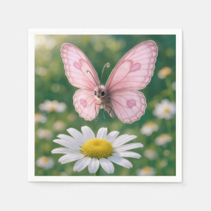 Girly Pink Butterfly and White Daisy Napkin