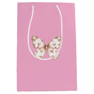 Girly Pink Butterfly Hearts Birthday Medium Gift Bag