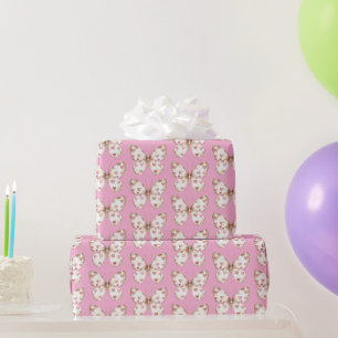 Girly Pink Butterfly Hearts Birthday Wrapping Paper