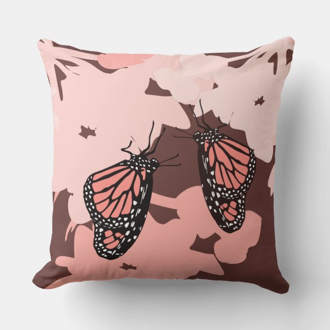 Girly Pink Butterfly Pair - Throw Pillow (Front)