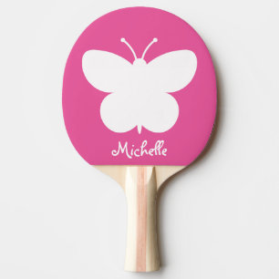 Girly pink butterfly table tennis ping pong paddle