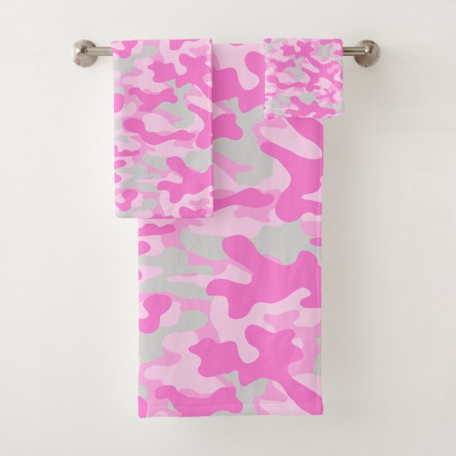 Girly Pink Camo Pattern  Bath Towel Set (Insitu)