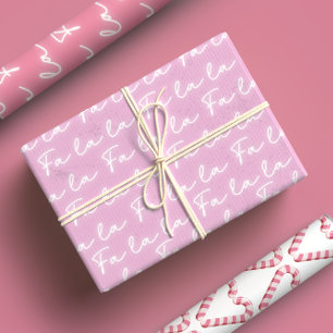 Girly Pink Candy Cane Fa La La Calligraphy Xmas Wrapping Paper Sheet