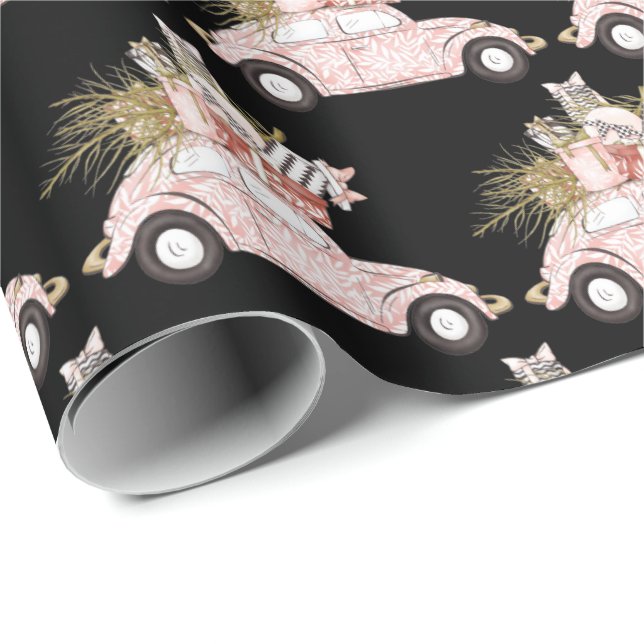 Girly Pink Car Christmas Wrapping Paper (Roll Corner)